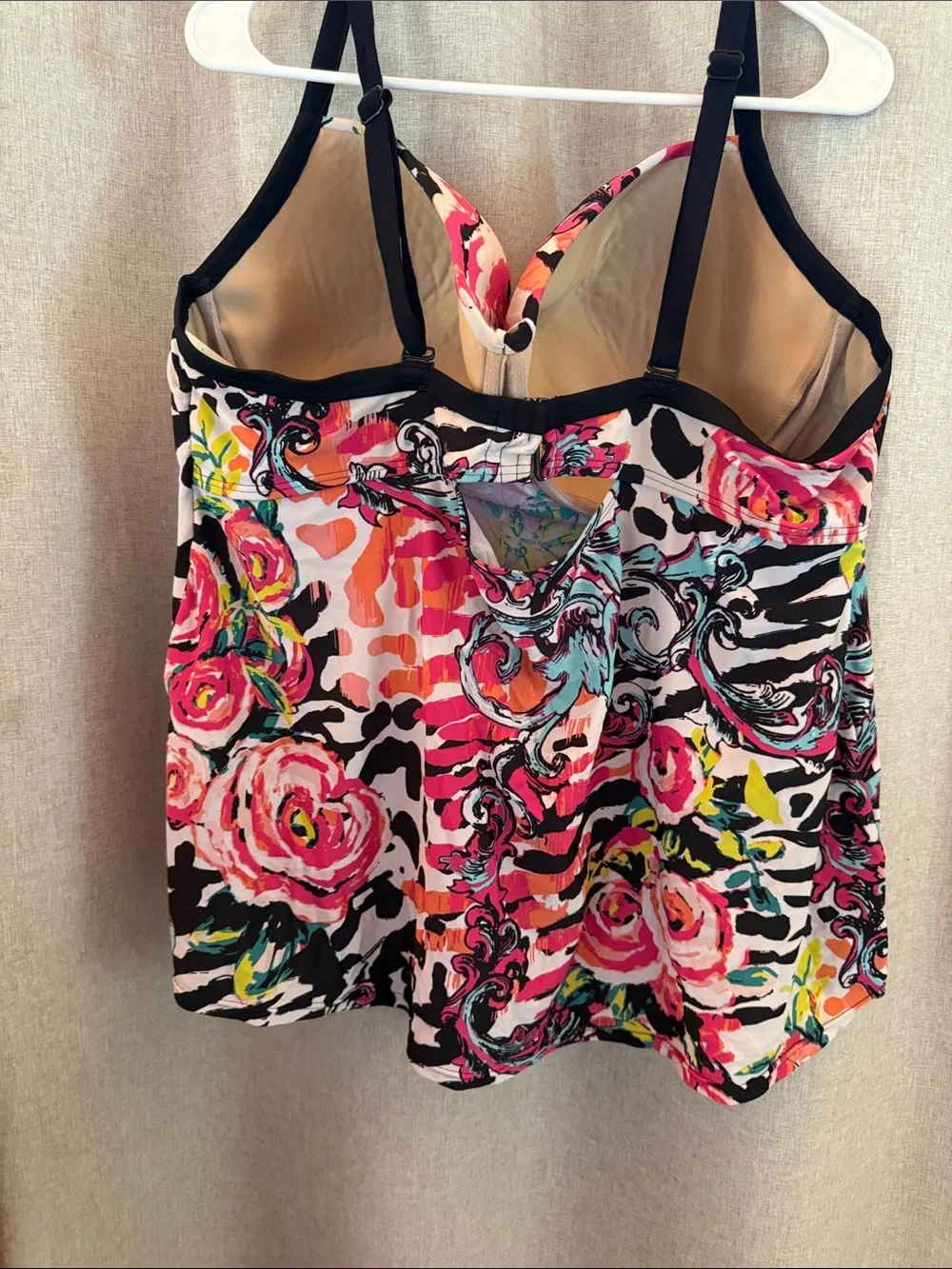 Floral & Zebra Print Bustier Swim Top with Black Straps - Picture 2 of 3
